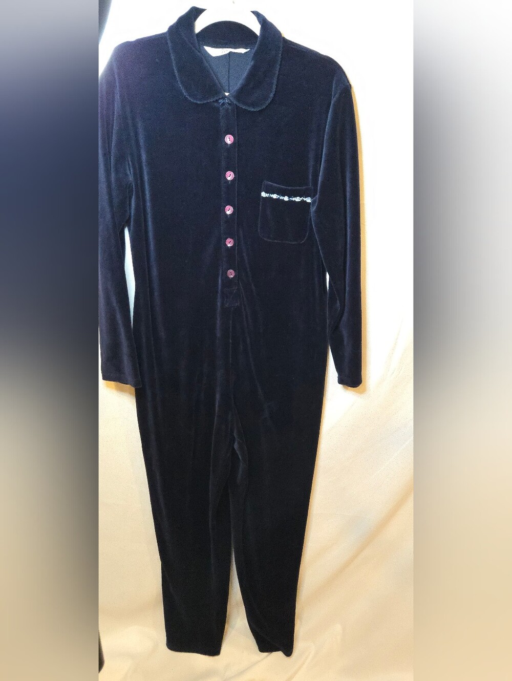 Victoria's Secret Country Velvet Velour One-Piece Jumpsuit Pajama Navy Blue M